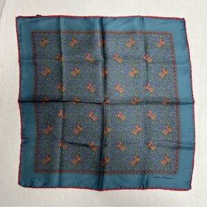 Salvatore Ferragamo Teal and Red Patterned Scarf
